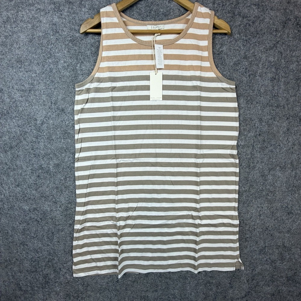 Z Supply Tank Dress Women L Washed Taupe Brown Aya Sun Stripe Beachy Boho